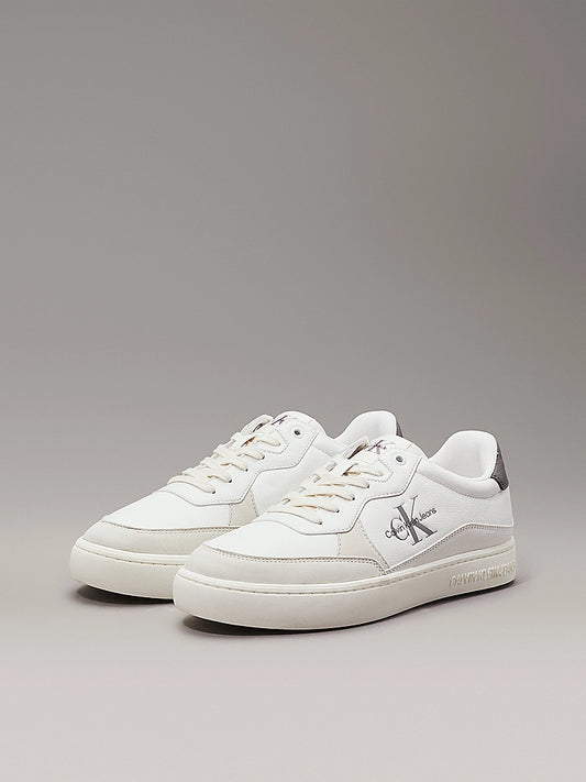 Calvin Klein CLASSIC CUP Mens Leather Trainers Bright White/Charcoal Grey