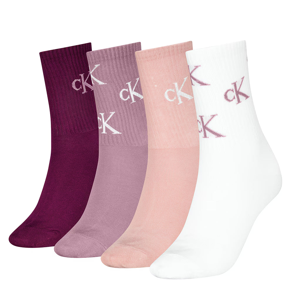 Calvin Klein 4 Pack Giftbox Lurex AOP Womens Crew Socks Multicolour