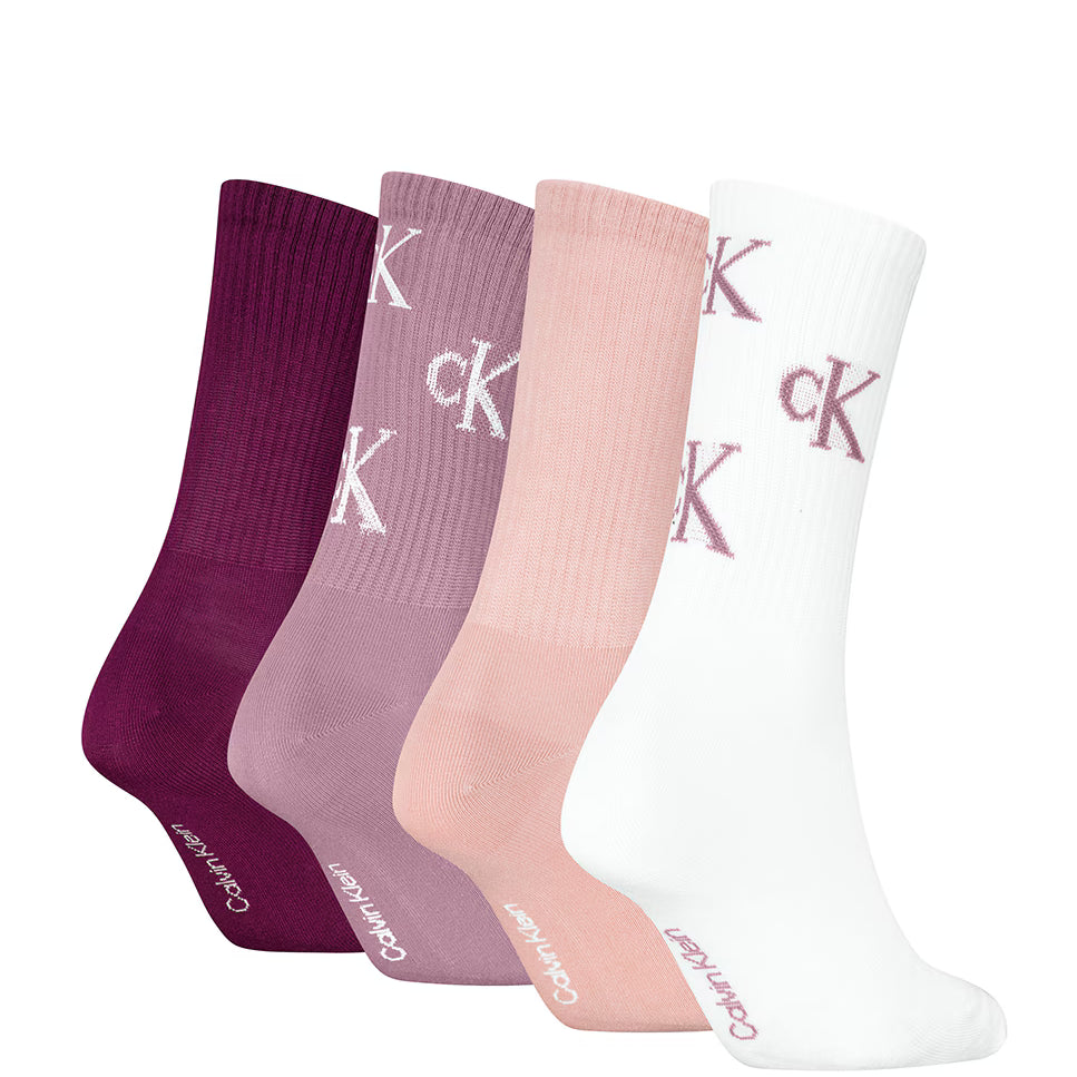 Calvin Klein 4 Pack Giftbox Lurex AOP Womens Crew Socks Multicolour