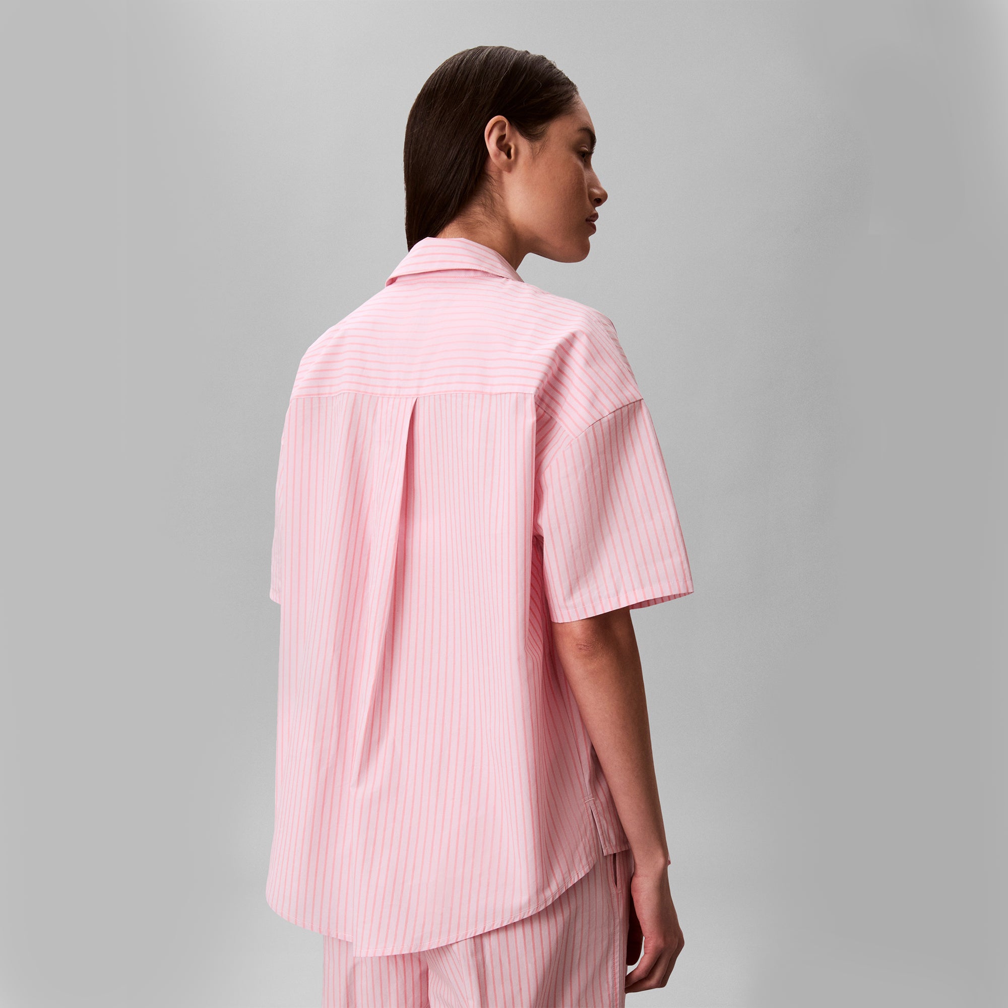 Calvin Klein SS SHIRT PANT Set Womens Pyjama Set Sera Stripe Cradle Pink