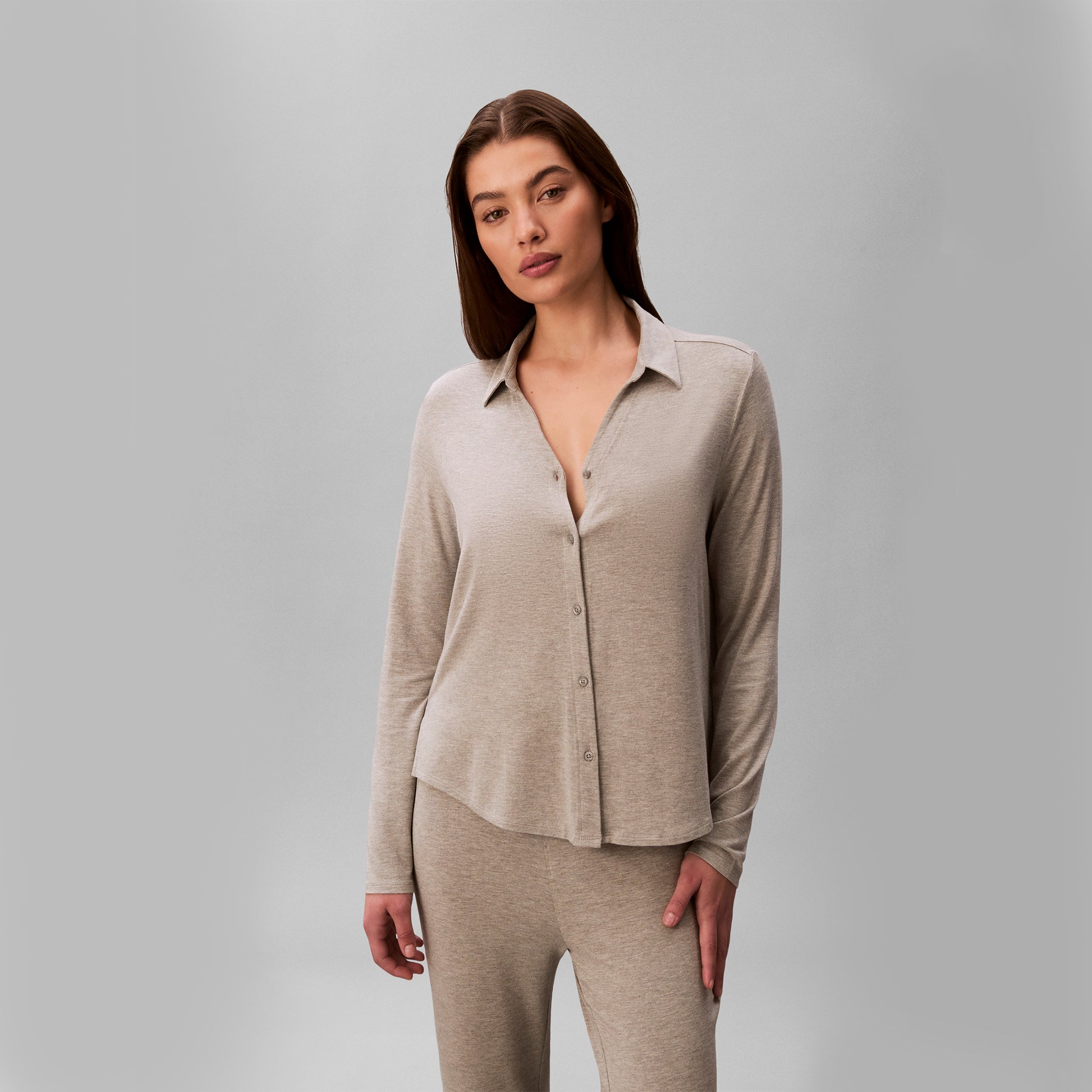Calvin Klein LS SHIRT Set Womens Pyjama Set Grey Heather