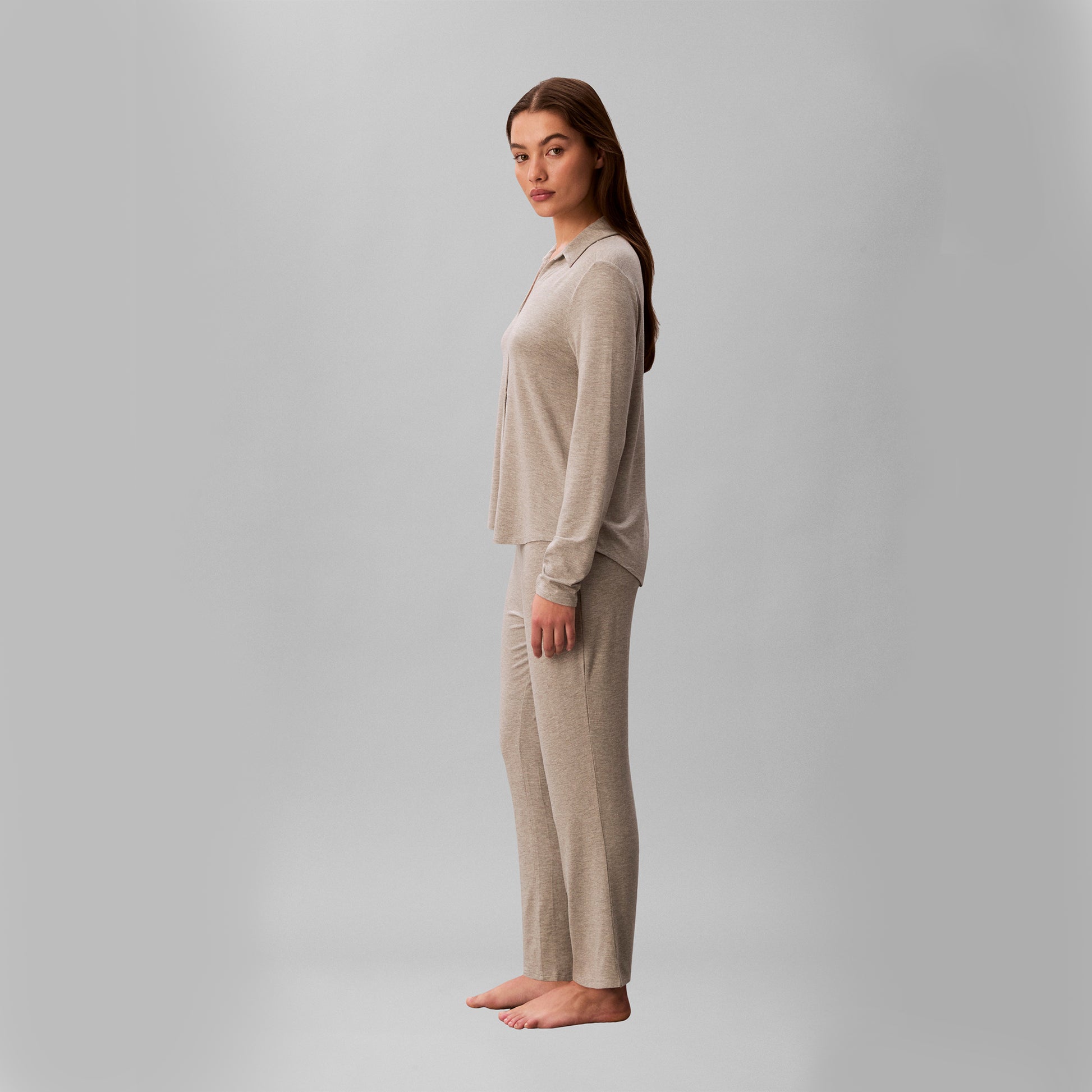 Calvin Klein LS SHIRT Set Womens Pyjama Set Grey Heather