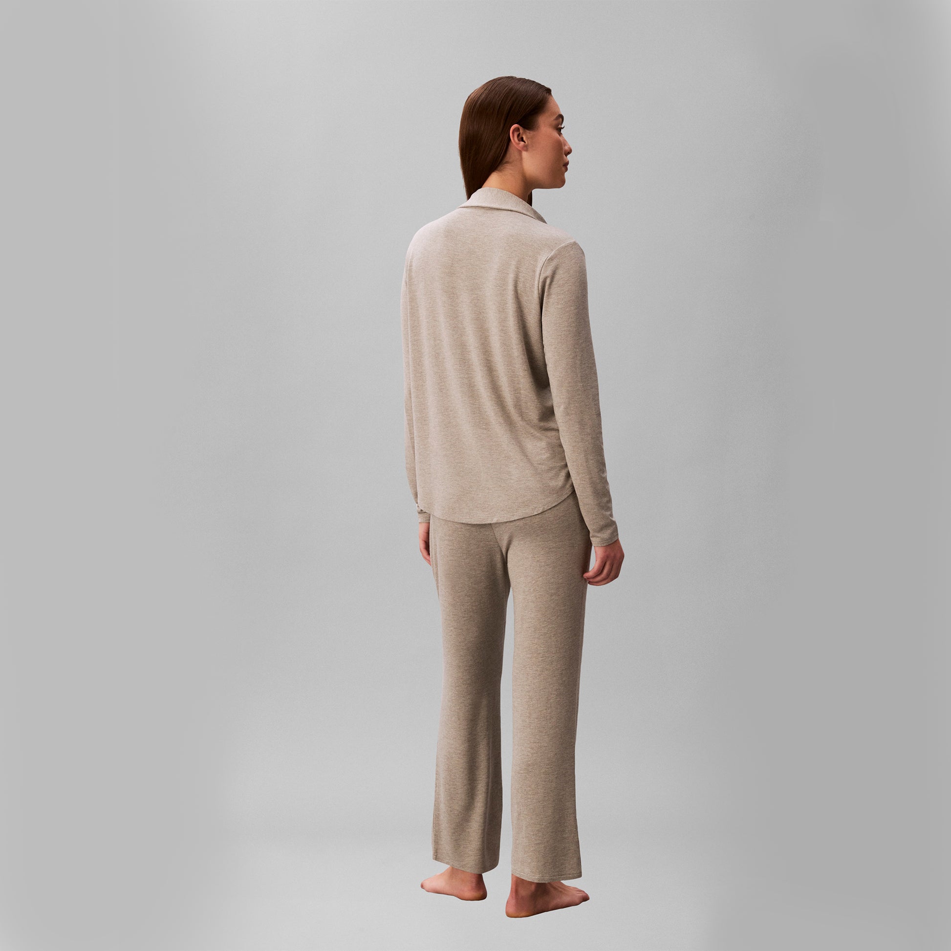 Calvin Klein LS SHIRT Set Womens Pyjama Set Grey Heather