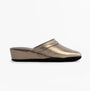 Chaleur FLORENCE Womens Mules Slippers in Gold, side profile view showing metallic finish and sleek design
