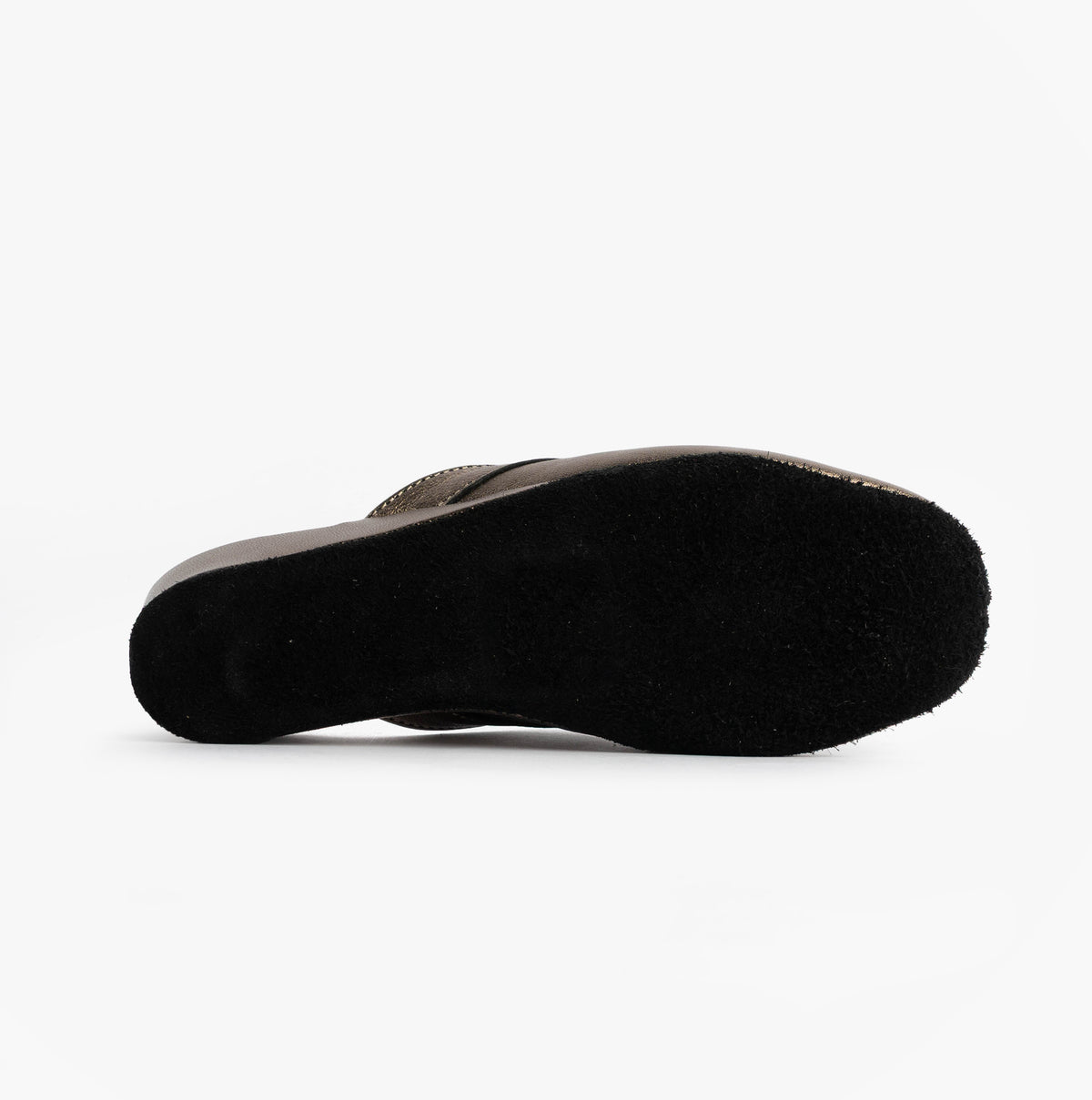 Chaleur FLORENCE Womens Mules Slippers in Gold, outsole view showing textured sole and rounded shape