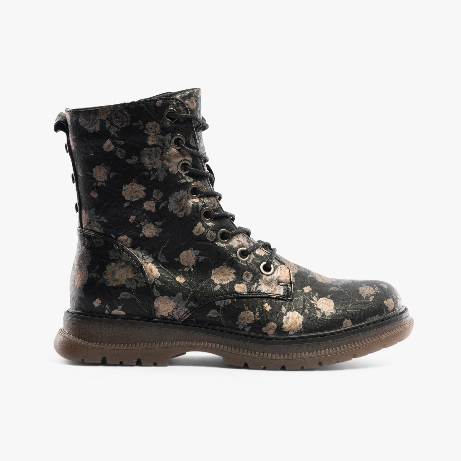 Cipriata ANNETTA Womens Lace-Up Floral Boots Black/Bronze/Floral