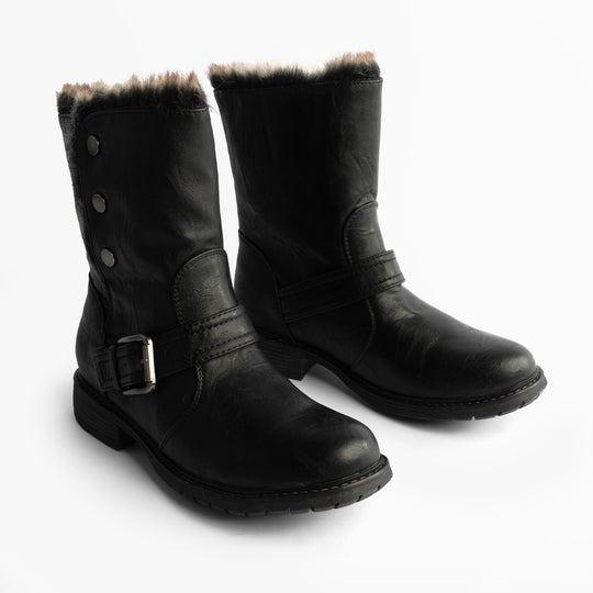 Cipriata ANDREANA Womens Faux Fur Fold Down Biker Boots Black