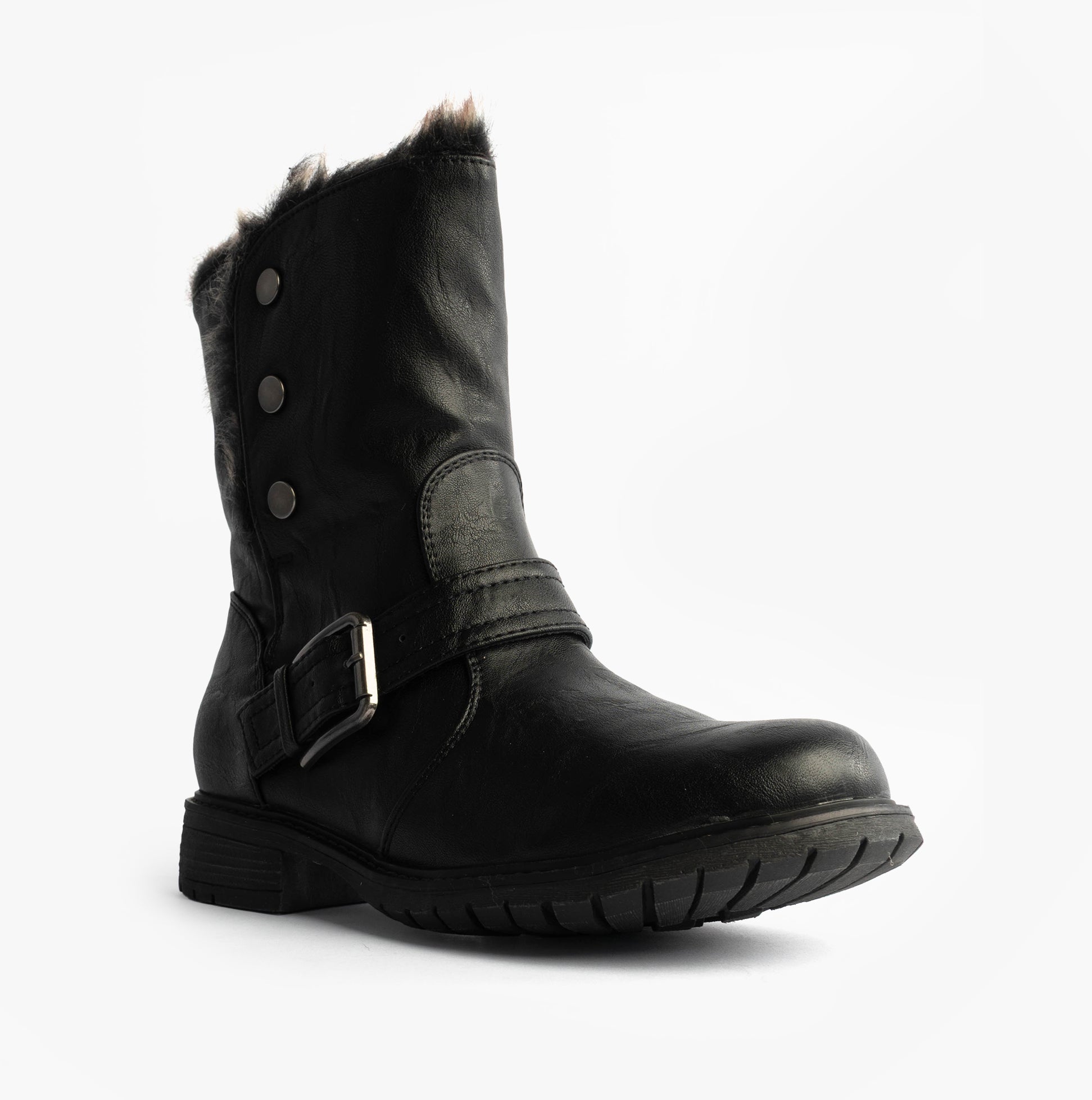 Cipriata ANDREANA Womens Faux Fur Fold Down Biker Boots Black