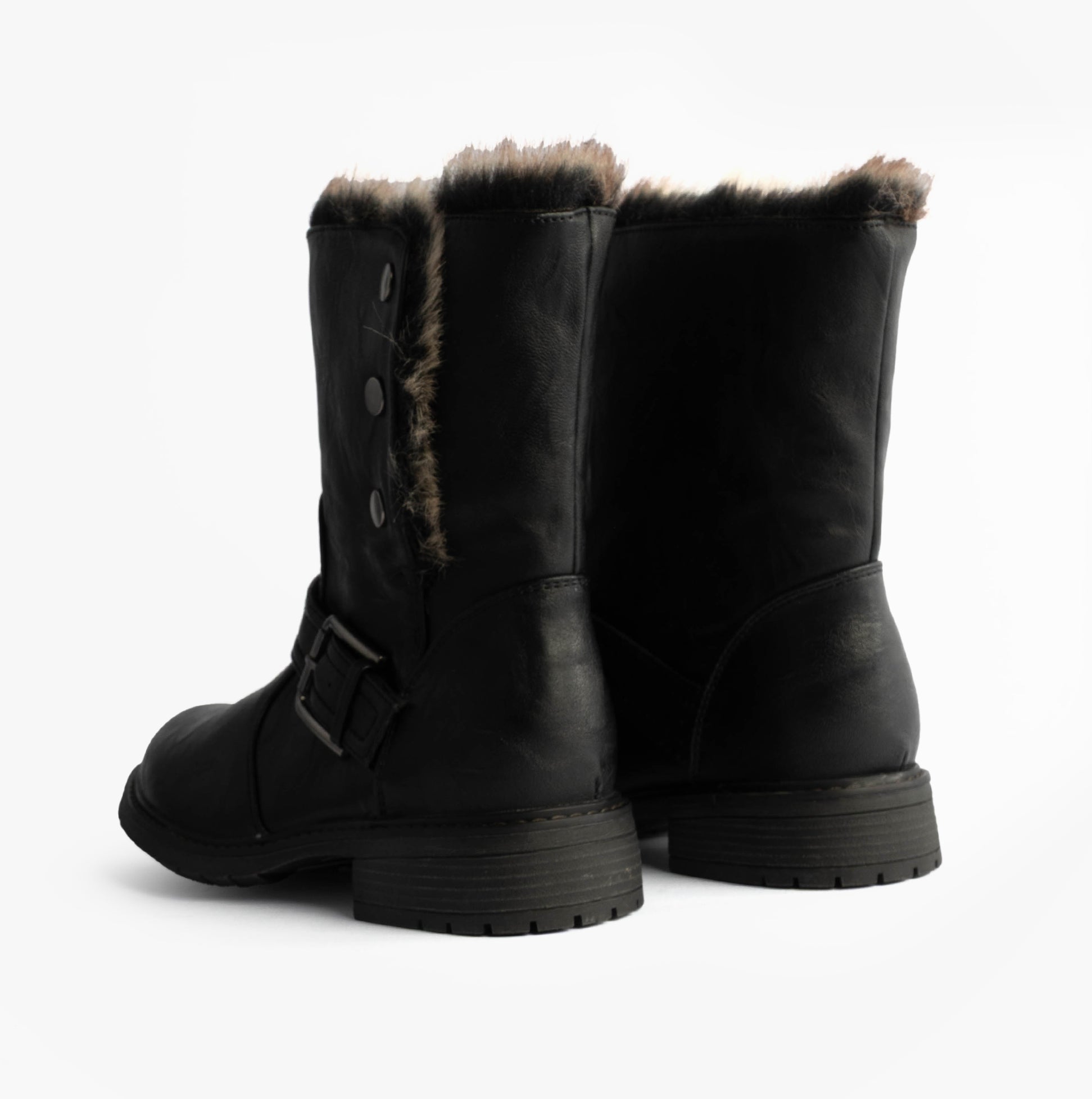 Cipriata ANDREANA Womens Faux Fur Fold Down Biker Boots Black