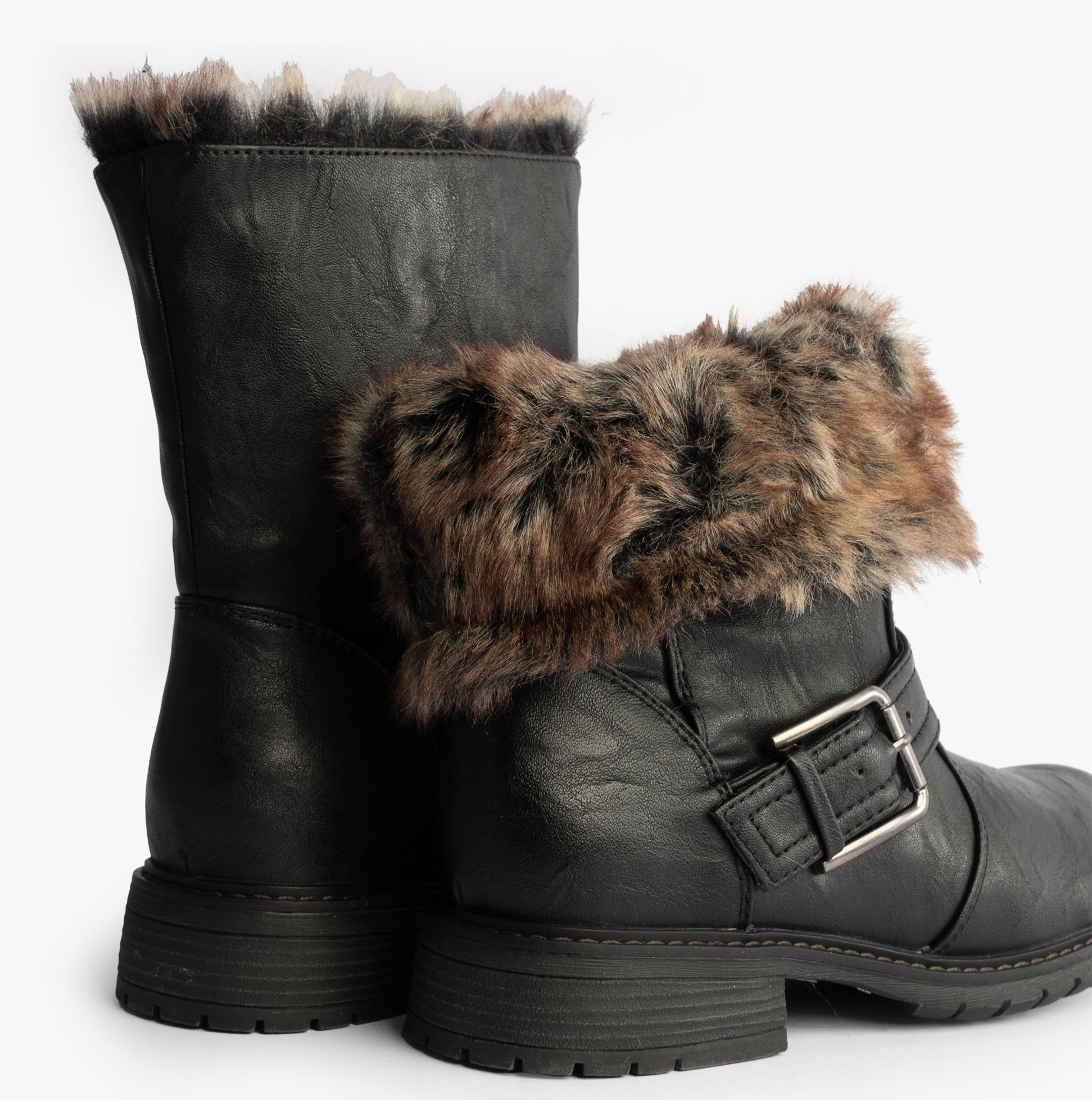 Cipriata ANDREANA Womens Faux Fur Fold Down Biker Boots Black