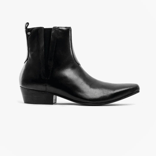 Club Cubano BRUNO Mens Leather Cuban Heel Pointed Boots Black