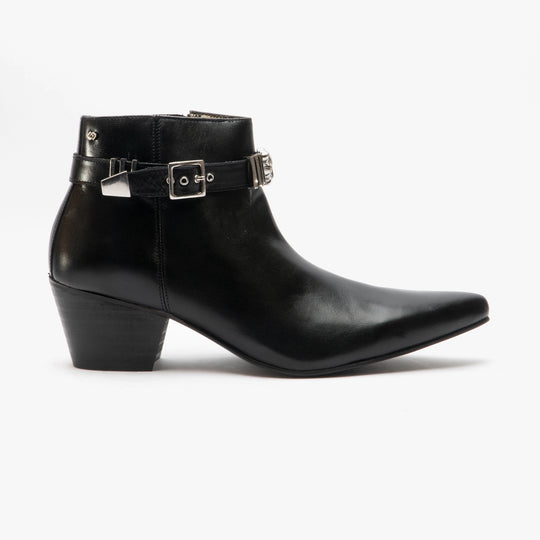 Club Cubano PAVEL Mens Leather Winklepicker Cuban Heel Boots Black