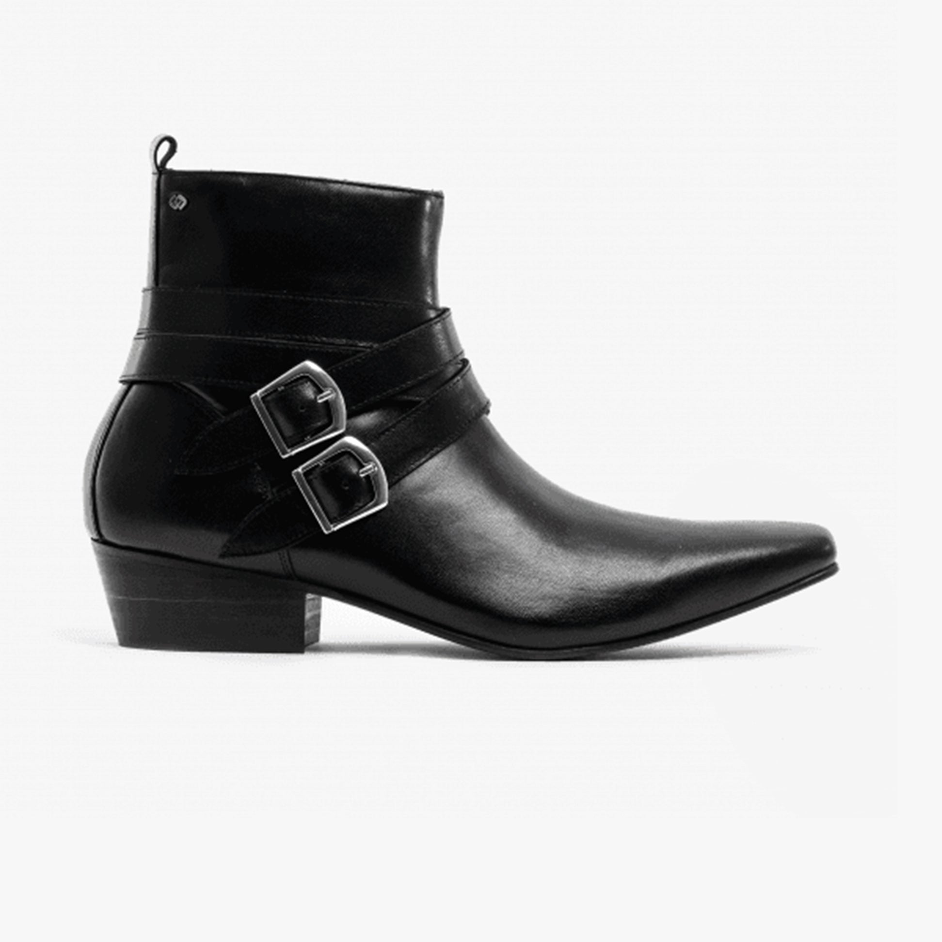 Club Cubano RODRIGO Mens Cuban Heel Winklepicker Buckle Boots Black