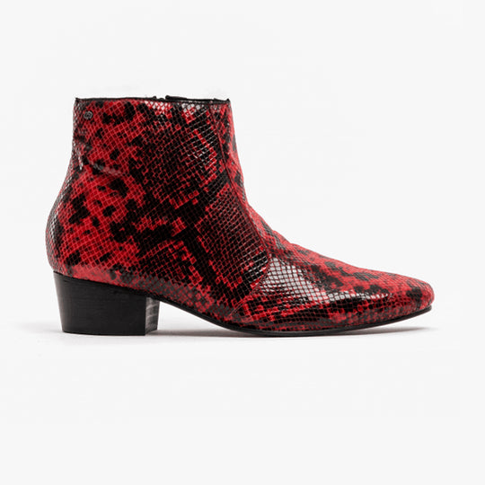Club Cubano ROMARIO Mens Leather Cuban Heel Boots Python Red