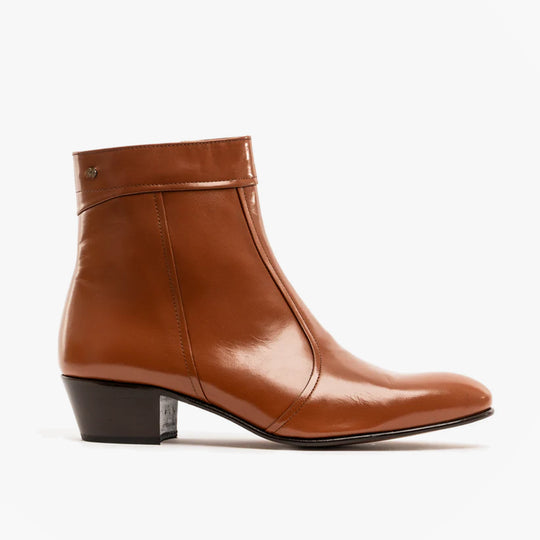 Club Cubano EMMANUEL Mens Smooth Leather Cuban Heel Boots Cognac
