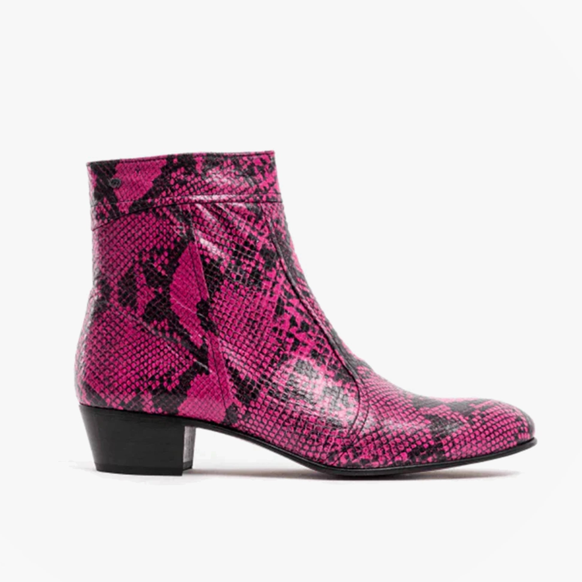 Club Cubano EMMANUEL Mens Snakeprint Leather Cuban Heel Boots Neon Magenta