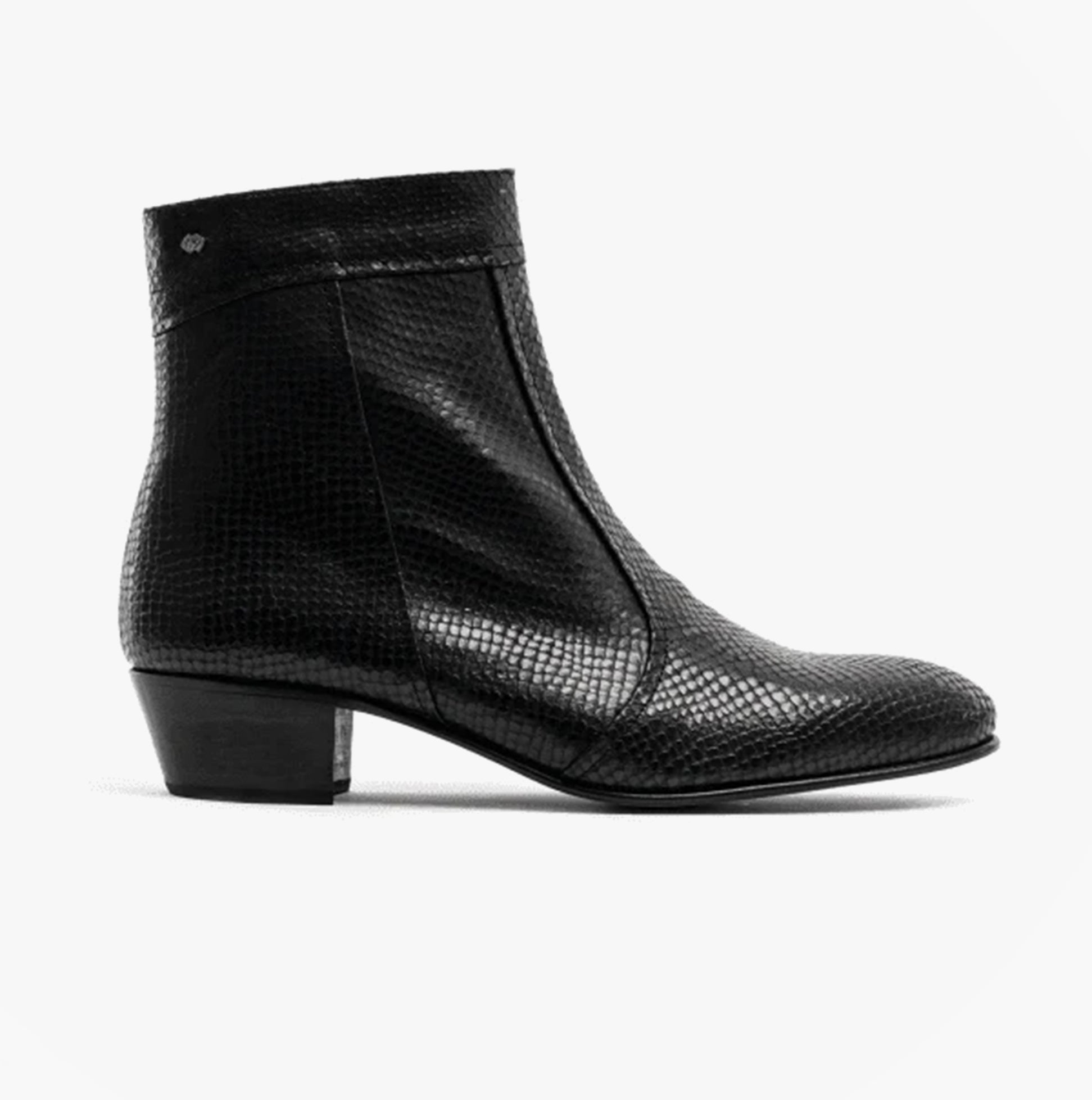 Club Cubano EMMANUEL Mens Snakeprint Leather Cuban Heel Boots Black