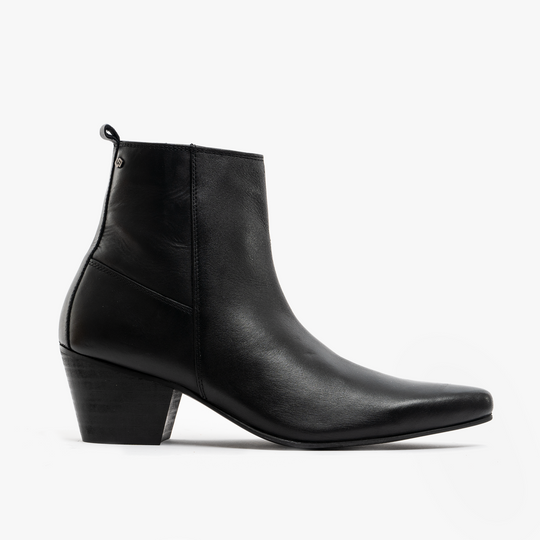 Club Cubano LENNON Mens Leather Winklepicker Cuban Heel Boots Black