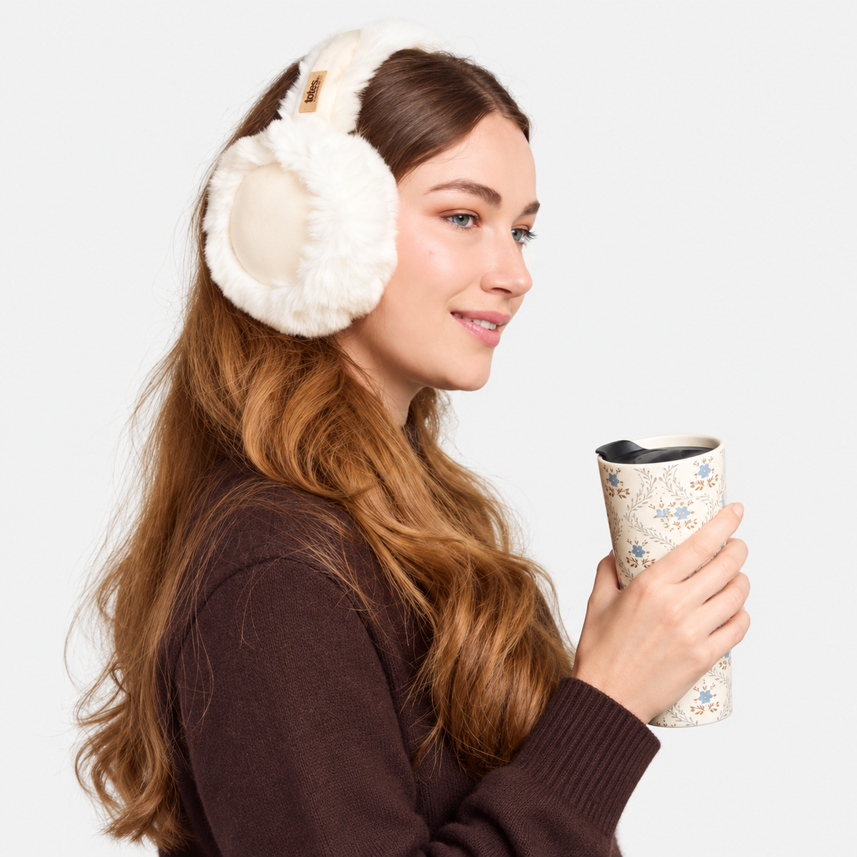 Totes Toasties CERAMIC TRAVEL MUG & EARMUFF SET Womens Earmuffs Blue Floral / Cream