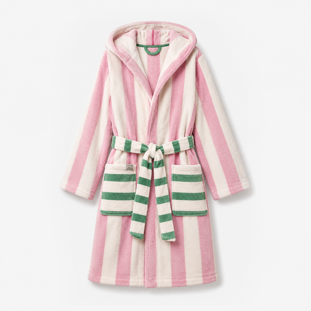 Joules G49621 LUNA Ladies Robe Pink/Cream Stripe Womens Bathrobe Pink/Cream Stripe
