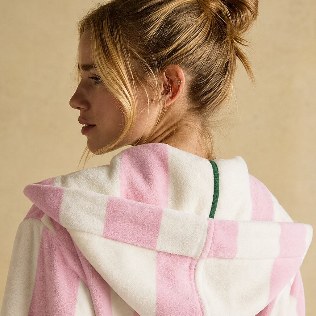 Joules G49621 LUNA Ladies Robe Pink/Cream Stripe Womens Bathrobe Pink/Cream Stripe