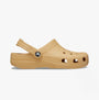 Crocs 10001-209 CLASSIC Unisex Clogs Wheat side view showing lightweight, water-resistant design and round toe shape.
