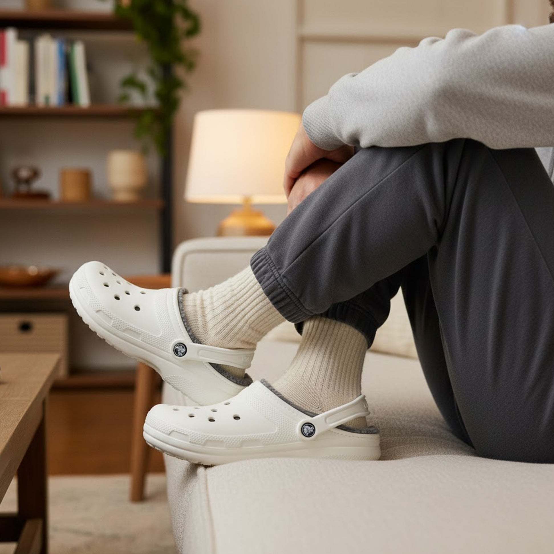 Crocs 203591-10M CLASSIC LINED Unisex Clogs White/Grey