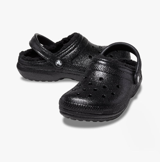 Crocs 205842-001 CLASSIC GLITTER LINED Womens Clogs Black