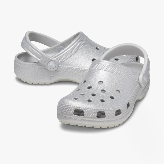 Crocs 205942-0IC CLASSIC GLITTER LINED Womens Clogs Silver Glitter