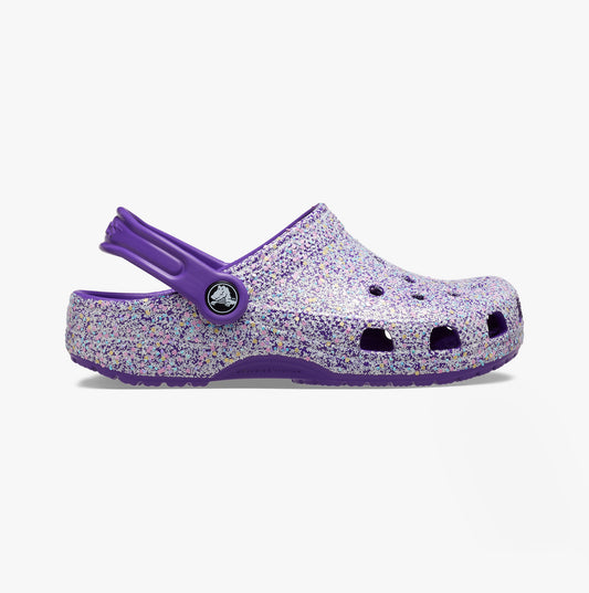 Crocs 206993-573 CLASSIC GLITTER Kids Clogs Neon Purple/Multi