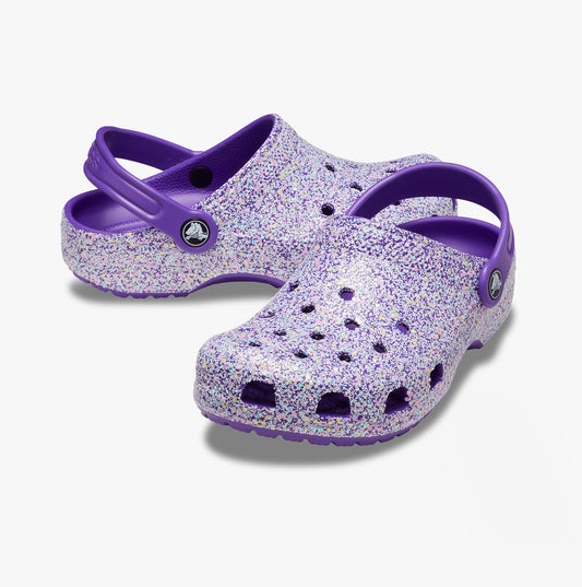Crocs 206993-573 CLASSIC GLITTER Kids Clogs Neon Purple/Multi