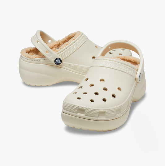 Crocs 207938-2Y2 CLASSIC PLATFORM LINED Womens Clogs Bone