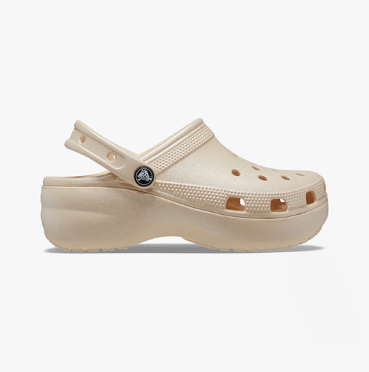 Crocs 208590-108 CLASSIC PLATFORM SHIMMER Womens Clogs Vanilla