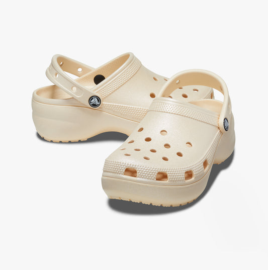 Crocs 208590-108 CLASSIC PLATFORM SHIMMER Womens Clogs Vanilla
