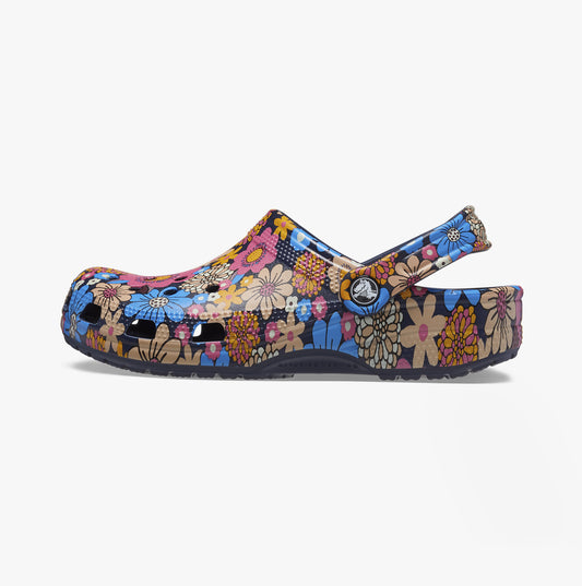 Crocs 208954-4HQ CLASSIC RETRO FLORAL Womens Clogs Navy/Multi