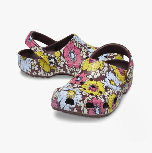 Crocs 208954-6WF CLASSIC RETRO FLORAL Womens Clogs Dark Cherry/Multi