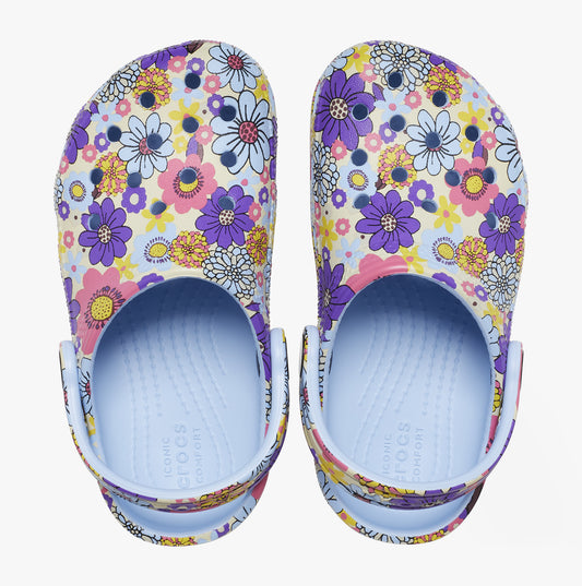 Crocs 209059-4NT CLASSIC RETRO FLORAL Kids Clogs Blue Calcite/Multi
