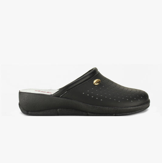 DEK ANGIE Womens Leather Mule Clogs Sandals Black