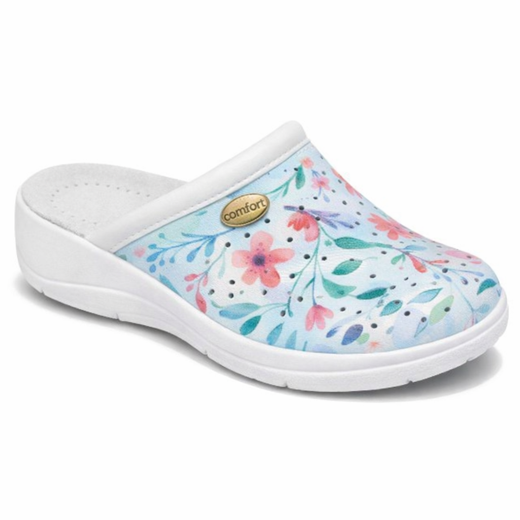 DEK L210CM Ladies Floral Clogs Baby Blue Floral