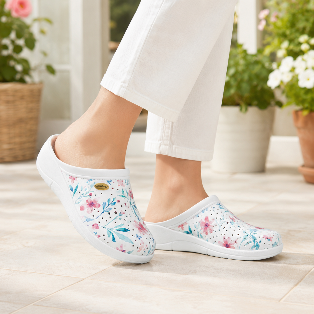 DEK L707G Ladies Clogs White Floral