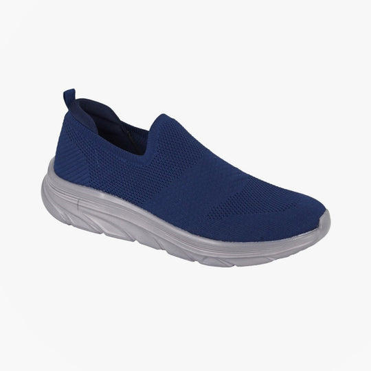 DEK M433C Mens Trainers Navy side view, casual slip-on trainers with lightweight textile upper and synthetic sole.
