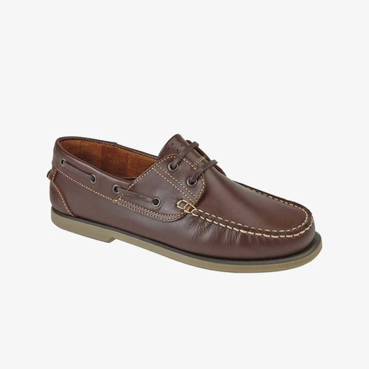 DEK RIVER Mens Leather Moccasin Boat Shoes Brown