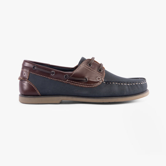 DEK RIVER Mens Nubuck Moccasin Boat Shoes Navy Blue/Brown