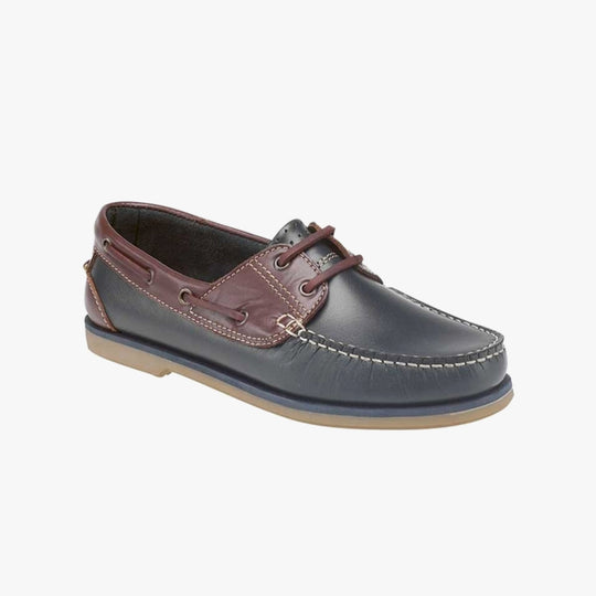 DEK RIVER Mens Leather Moccasin Boat Shoes Navy Blue/Brown