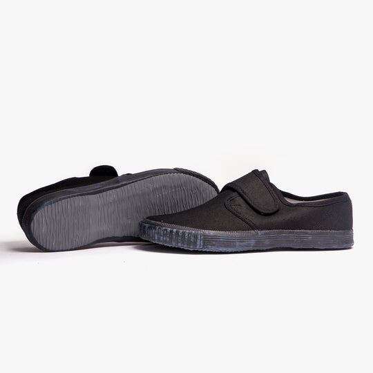 DEK RILEY Black Canvas Unisex Kids Touch Fastening Plimsoll