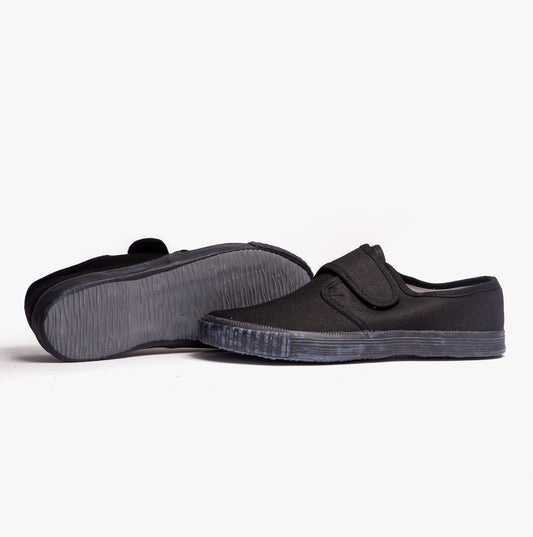 DEK RILEY Black Canvas Unisex Kids Touch Fastening Plimsoll