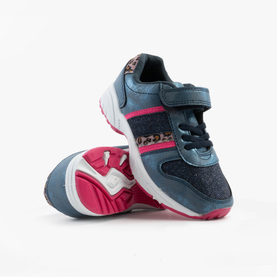 DEK PACIFIC Girls Elasticated Touch Fasten Trainers Metallic Blue/Ocelot
