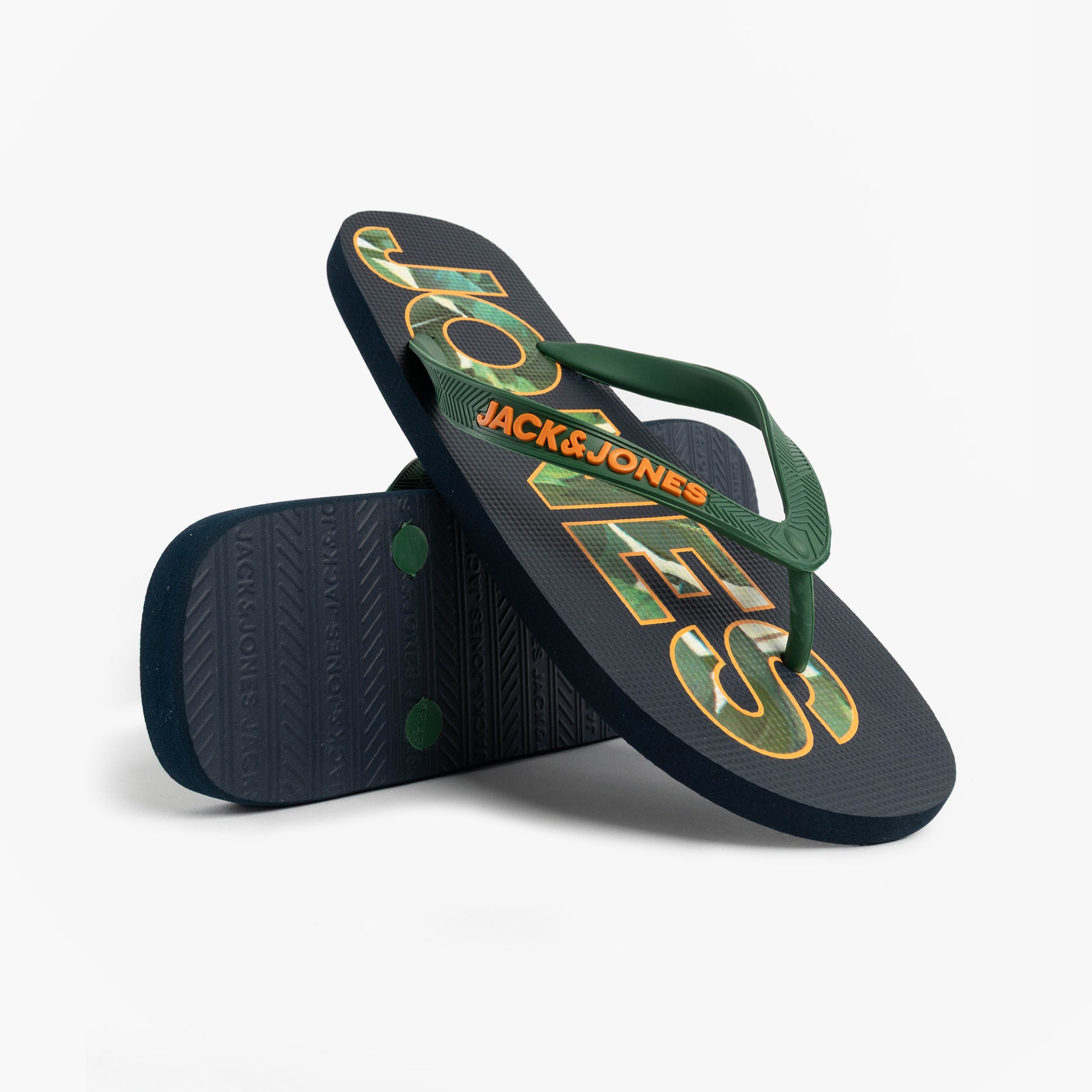Jack & Jones LOGO PALM PRINT Mens Flip-Flops Navy Blazer