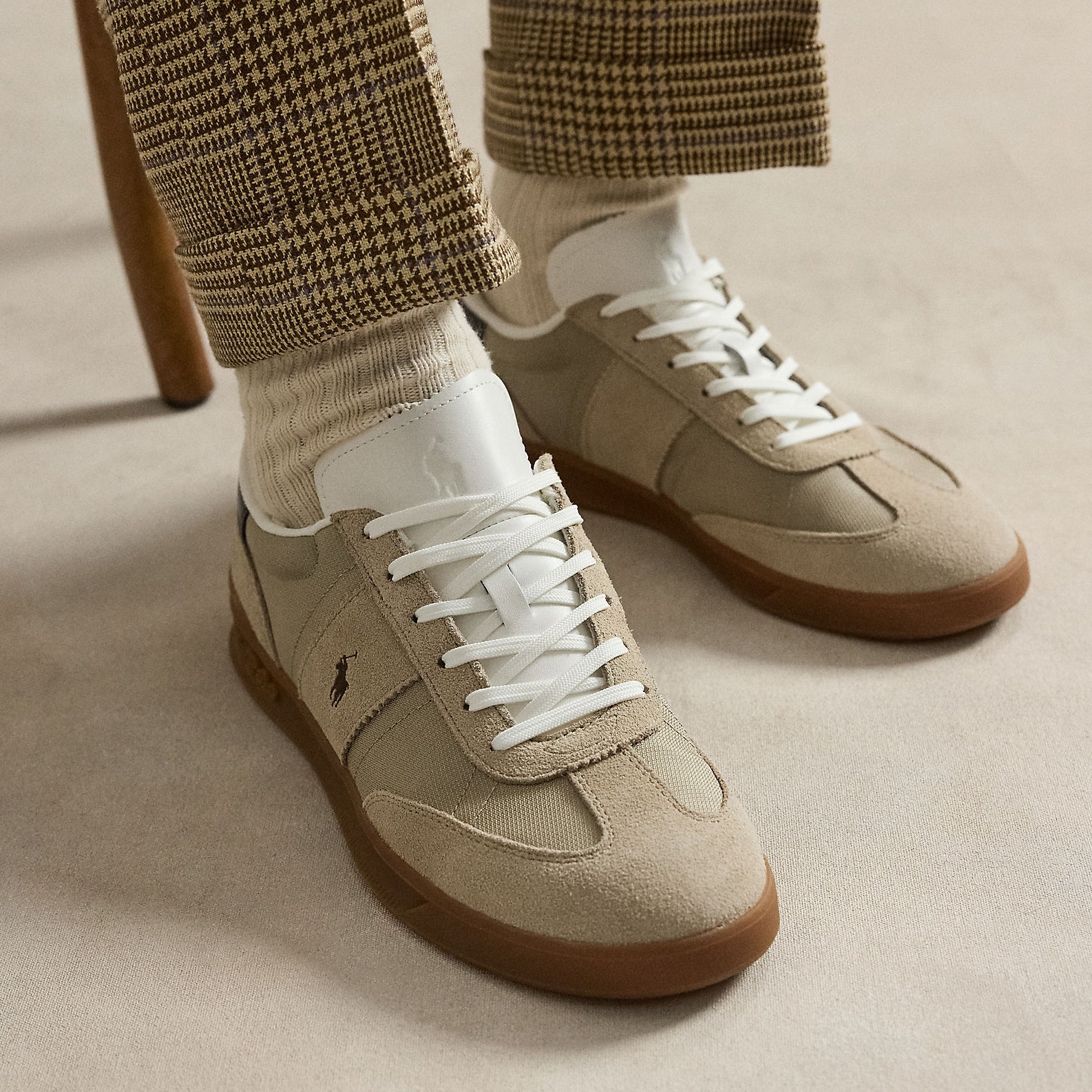 Polo Ralph Lauren HRT AERA PP Mens Court Trainers Milkshake/Dark Brown