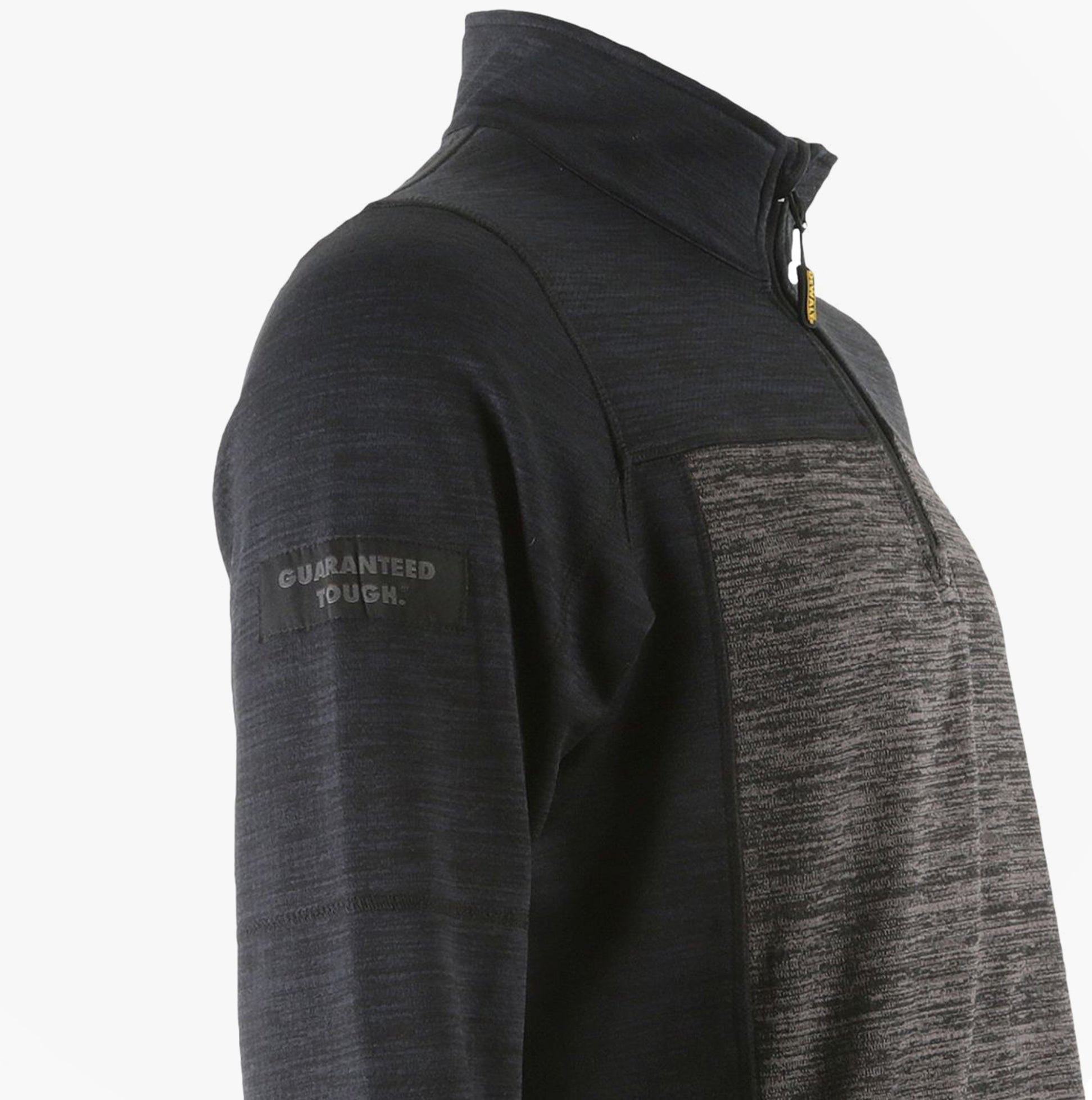 Dewalt CHARLOTTE Womens Sweatshirt Grey Black side view showcasing the funnel neck and zip closure detail.